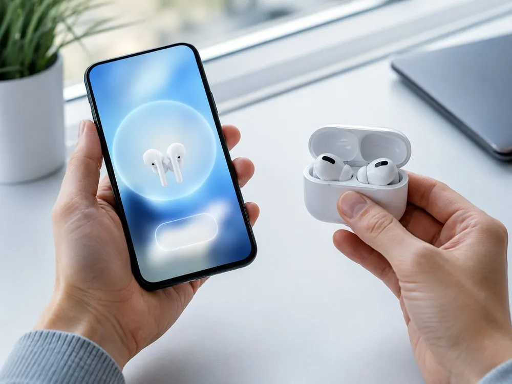スマートフォンとワイヤレスイヤホンをつなぐ様子